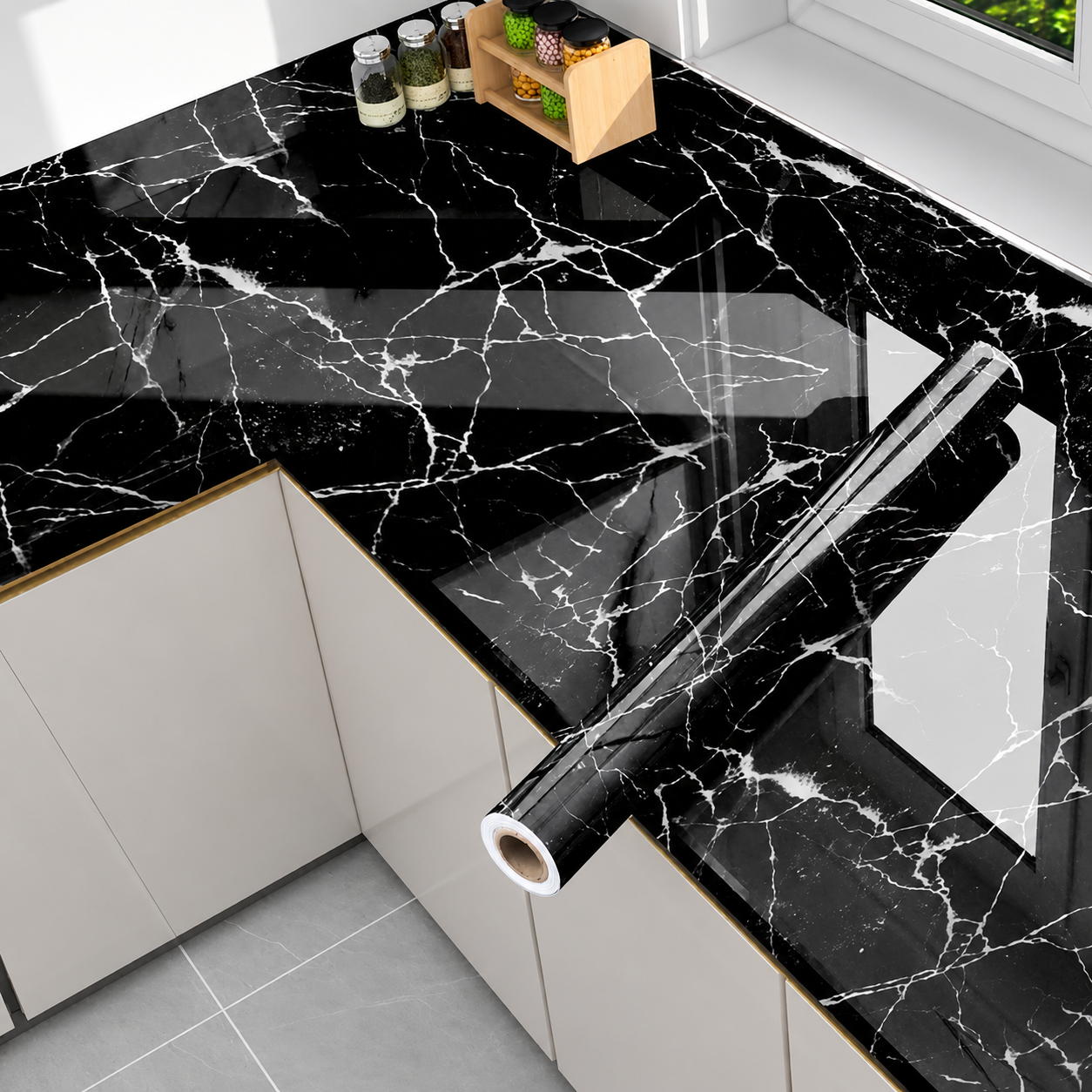 Black Marble Self Adhesive Wallpaper | Waterproof PVC Contact Paper