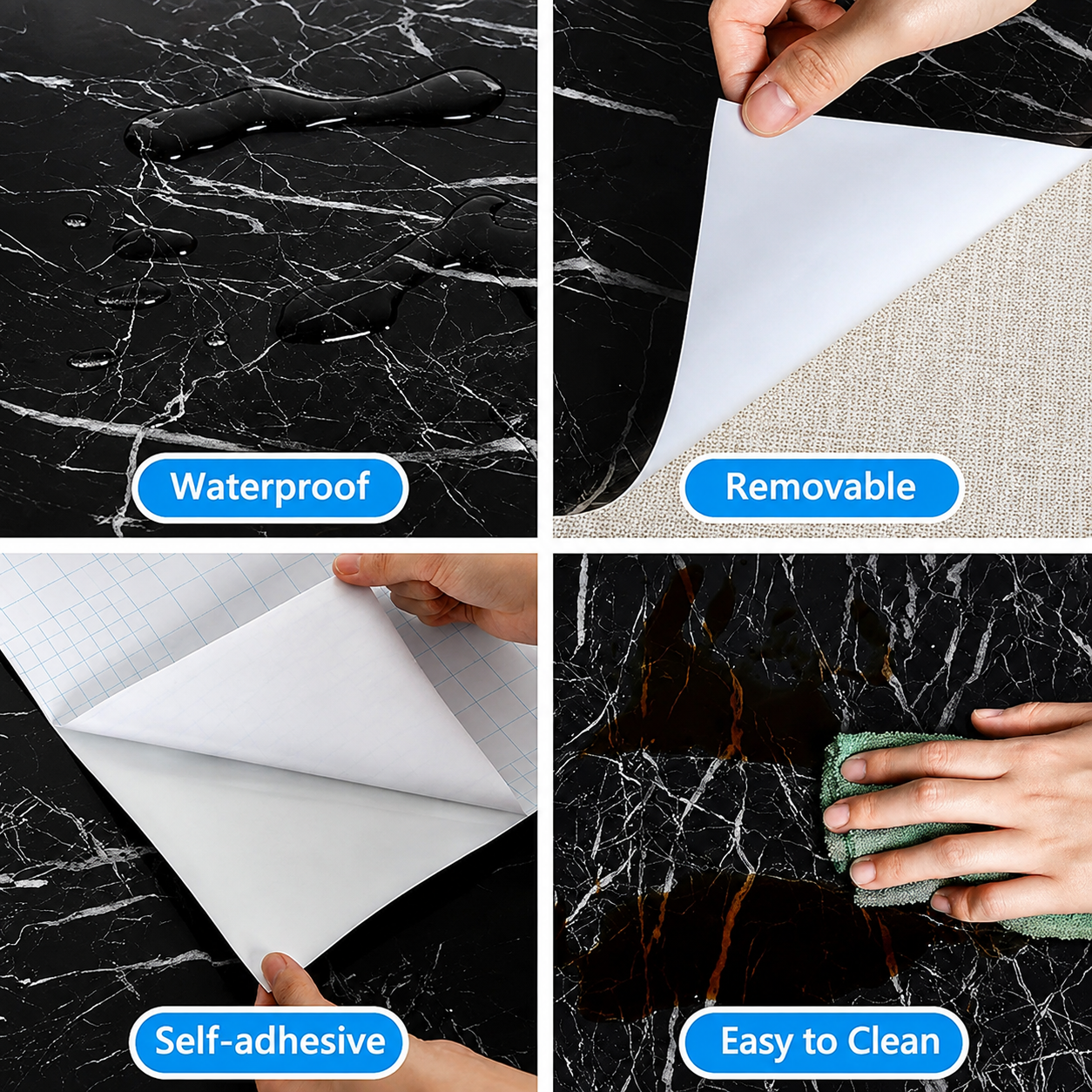 Black Marble Self Adhesive Wallpaper | Waterproof PVC Contact Paper