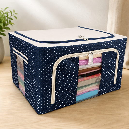Foldable Clothes Storage Organizer Bag with Transparent Window | Large Capacity Wardrobe Storage Box | Blanket, Saree & Quilt Storage Organizer