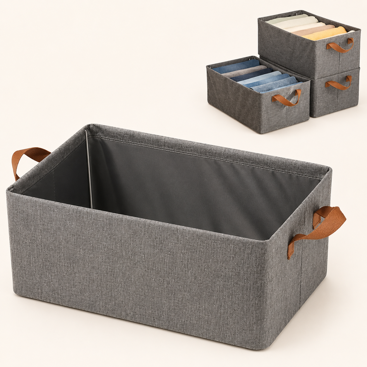 Foldable Fabric Storage Basket with Handles | Large Closet Organizer Bin | Wardrobe Storage Box for Clothes, Toys & Blankets