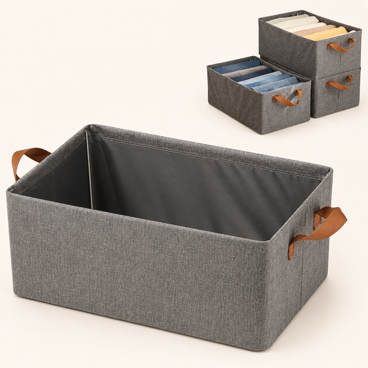 Foldable Fabric Storage Basket with Handles | Large Closet Organizer Bin | Wardrobe Storage Box for Clothes, Toys & Blankets