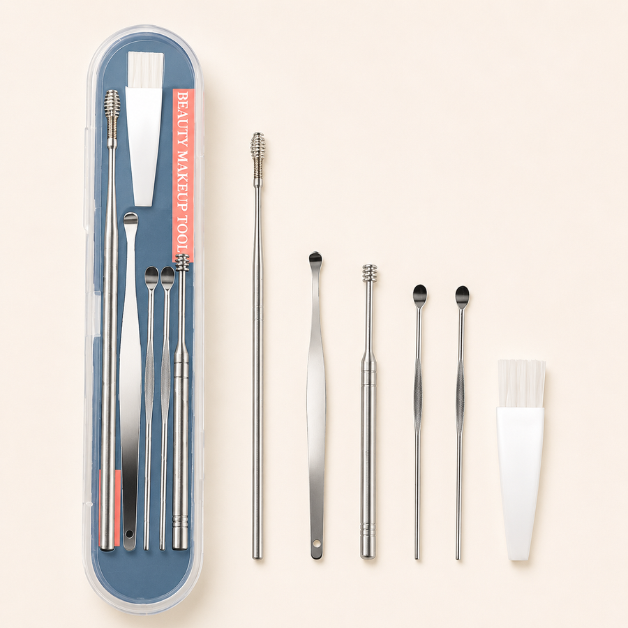 6 in 1 Stainless Steel Ear Wax Remover Tool Kit | Reusable Ear Pick Cleaning Set with Storage Case