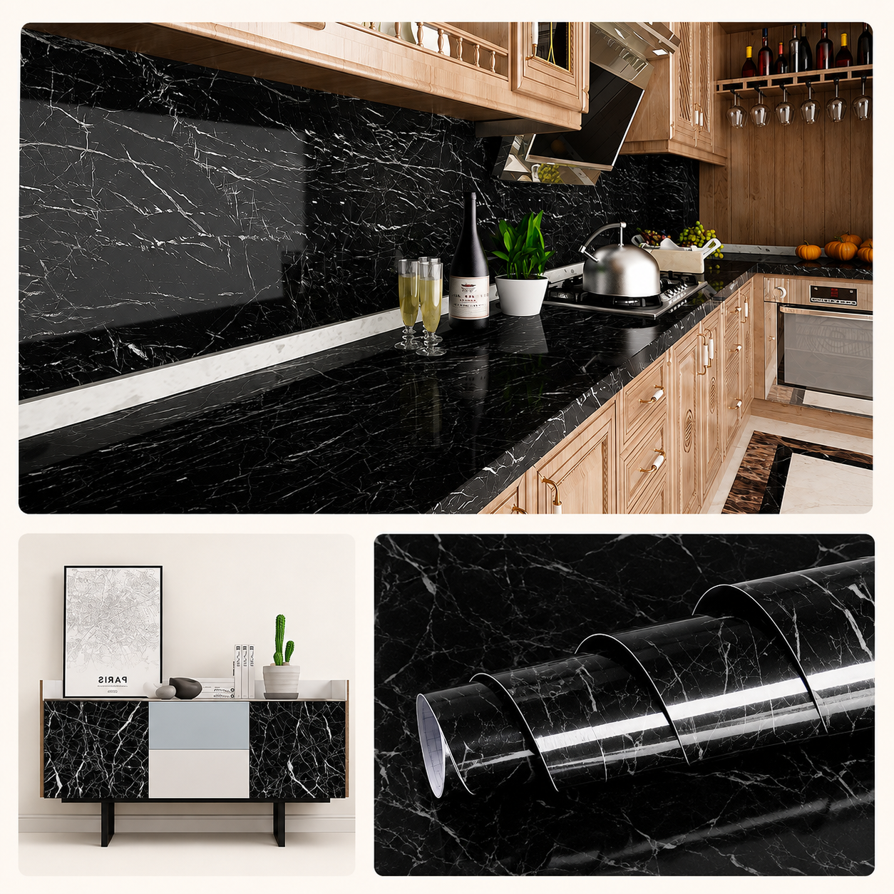 Black Marble Self Adhesive Wallpaper | Waterproof PVC Contact Paper