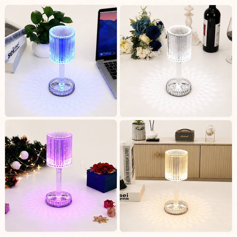 Rechargeable Crystal Diamond Table Lamp | RGB Touch Sensor LED Night Lamp | USB Portable Bedside Decorative Lamp